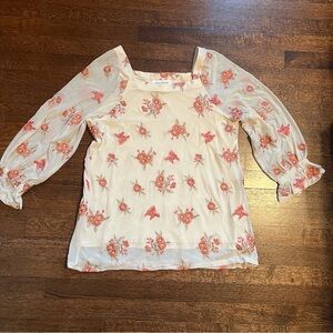 Skyes the limit size medium cream with embroidered flowers shirt
